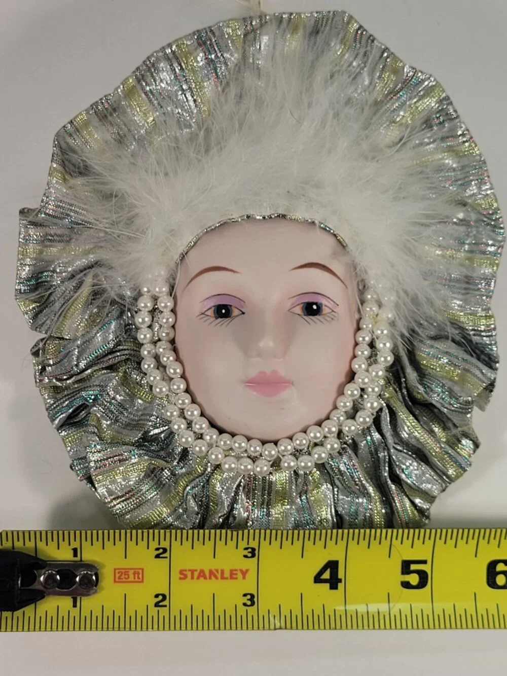 Vintage Art Deco Mardi Gras Porcelain Lady Face Ornament Wall Hanging Christmas